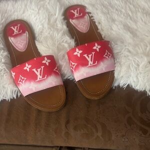 Louis Vuitton Ombré Pink to Red Monogram Slide Sandals